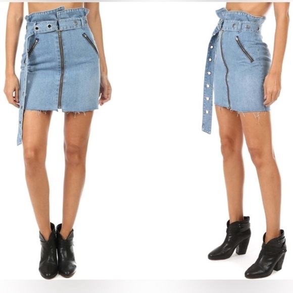 GRLFRND Dresses & Skirts - Grlfrnd Ava Strap Me In Denim Jean Mini Skirt Paperbag 90s Sz 31